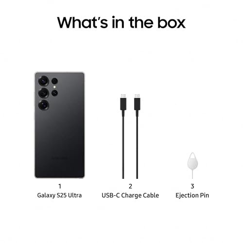 Samsung Galaxy S25 Ultra 5G Smartphone with Galaxy AI (Titanium Black, 12GB RAM, 256GB Storage), Titanium Frame, Snapdragon 8 Elite, 200 MP Camera with ProVisual Engine and 5000mAh Battery