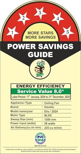 Havells 1200mm Elio BLDC Ceiling Fan | Remote Controlled, High Air Delivery Fan | 5 Star Rated, Upto 60% Energy Saving, 2+1* Year Warranty | (Pack of 1, Grey)