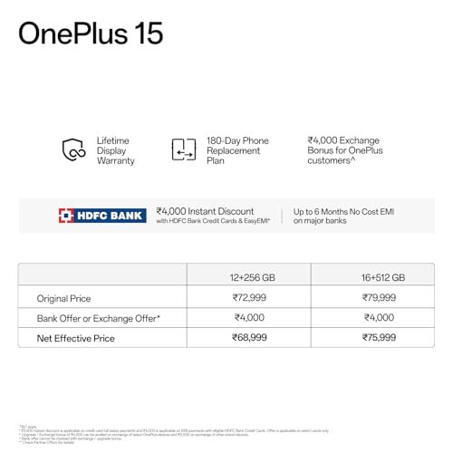 OnePlus 15 | 12GB+256GB | Ultra Violet | India's First Snapdragon® 8 Elite Gen 5 | 7300mAh Battery | Personalised AI | Game-Changing 165Hz Display | Triple 50MP Camera with 4K 120fps Dolby Vision