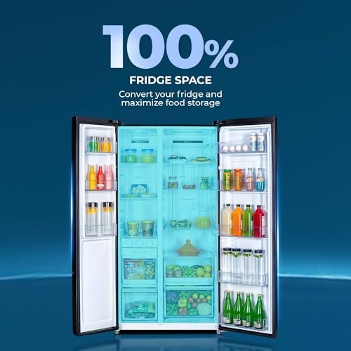 Haier 602L 3Star 2 Door Side by Side Frost Free Refrigerator|100% Convertible|Expert Inverter Technology|Digital Display Panel|Triple Twist Ice Maker|Deo Fresh Technology (HRS-682KS, Black Steel)