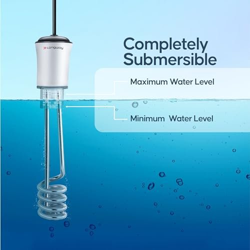 Longway LWIR01 1500W Immersion Water Heater | Anti-Corrosive & Shockproof Immersion Rod with Fast Heating Coil Technology | Nickel Plated | ISI Certified | 2 Year Replacement Warranty (White)