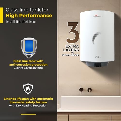 RR Signature Zello 25L Star Rated Storage Water Heater for Home | Glass Line Tank Geyser | 8 Bar, Suitable for High Rise |Thermal Cutout |Safety Valve 2 Yr Warranty on Product & 6 Yr on Tank by RR