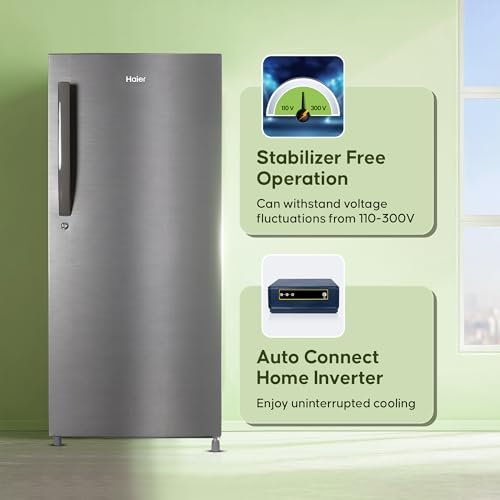 Haier 190L 4 Star Direct Cool Single Door Refrigerator | 3 Toughened Glass Shelves | Fast Ice Making in Just 60 minutes | Large Veg Box| Easy Clean Back (HED-204DS-P, Dazzle Steel)