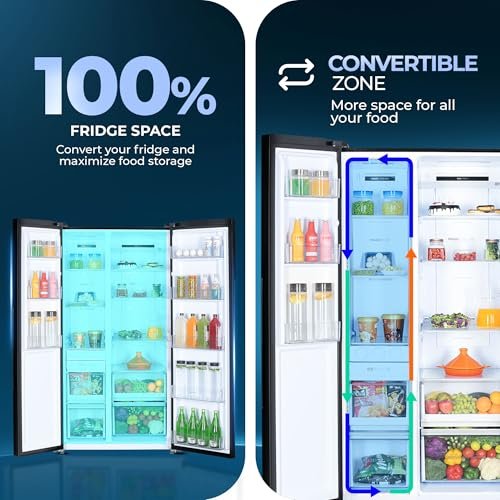 Haier 602L 3Star 2 Door Side by Side Frost Free Refrigerator|100% Convertible|Expert Inverter Technology|Digital Display Panel|Triple Twist Ice Maker|Deo Fresh Technology (HRS-682KS, Black Steel)