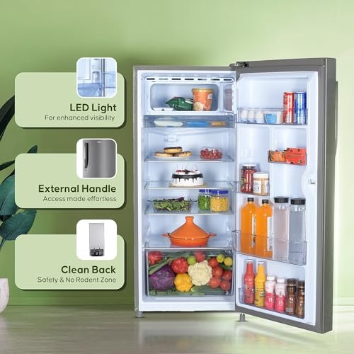 Haier 190L 4 Star Direct Cool Single Door Refrigerator | 3 Toughened Glass Shelves | Fast Ice Making in Just 60 minutes | Large Veg Box| Easy Clean Back (HED-204DS-P, Dazzle Steel)