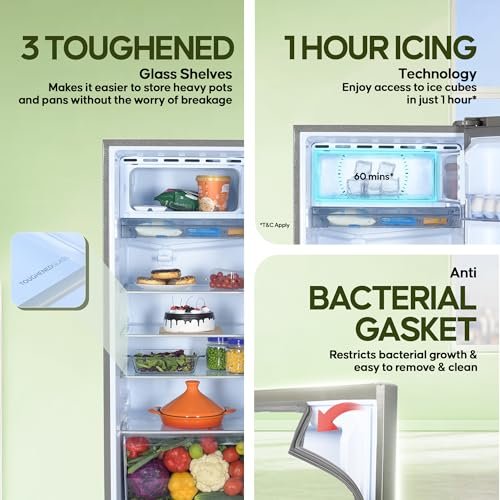 Haier 190L 4 Star Direct Cool Single Door Refrigerator | 3 Toughened Glass Shelves | Fast Ice Making in Just 60 minutes | Large Veg Box| Easy Clean Back (HED-204DS-P, Dazzle Steel)