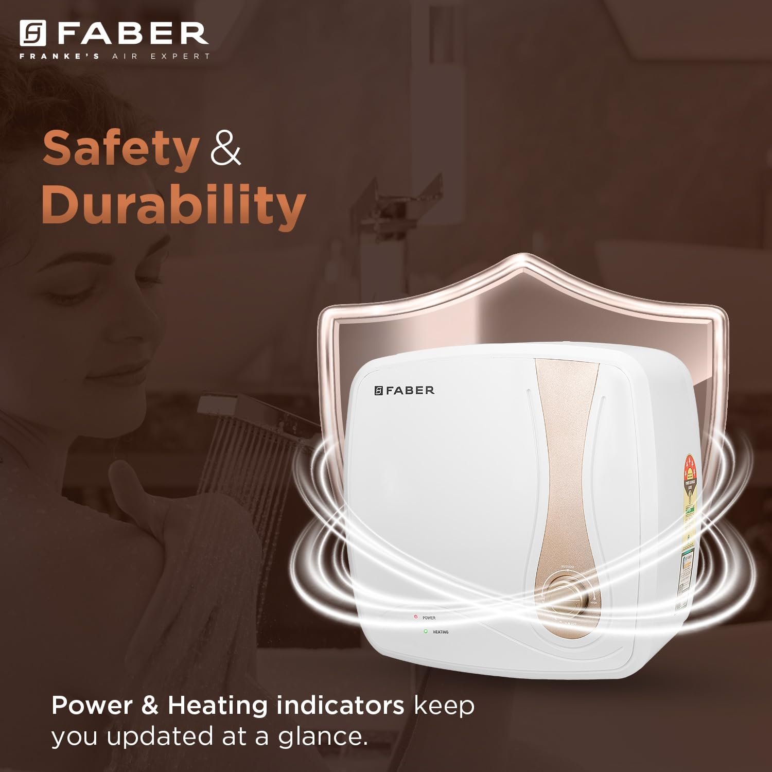 Faber Helios 15L Storage Water Heater | 5★ BEE | Auto Cutout | Warranty:5Y Tank,2Y Element & Product|8 Bar| Glassline Coating | Anti-Leak | PP Body | 2000W (15L)