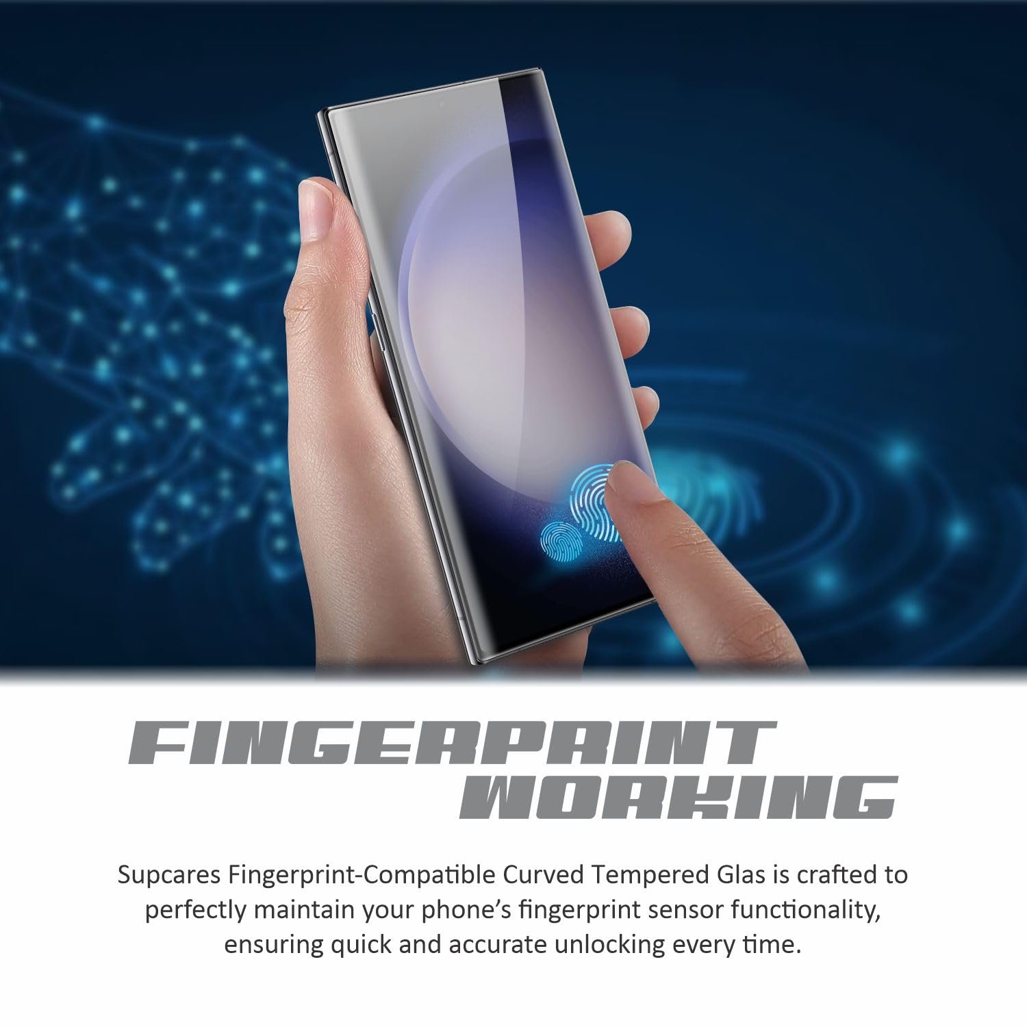 SupCares Military-Grade Curved Full Glue Tempered Glass Screen Protector for Samsung Galaxy S23 Ultra (6.8 Inch) With Easy Self Installation Kit | Fingerprint Working | Edge to Edge Coverage | Black