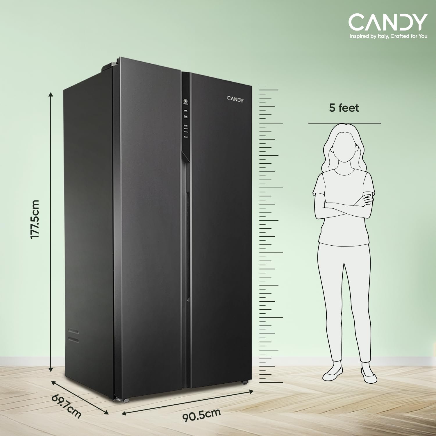 Candy Smart Choice 602 L Frost Free Side by Side Refrigerator with 100% Convertible Technology, Digital Control Panel and Magic Convertible Cooling 2-door (GE Black, CSS6600KS)