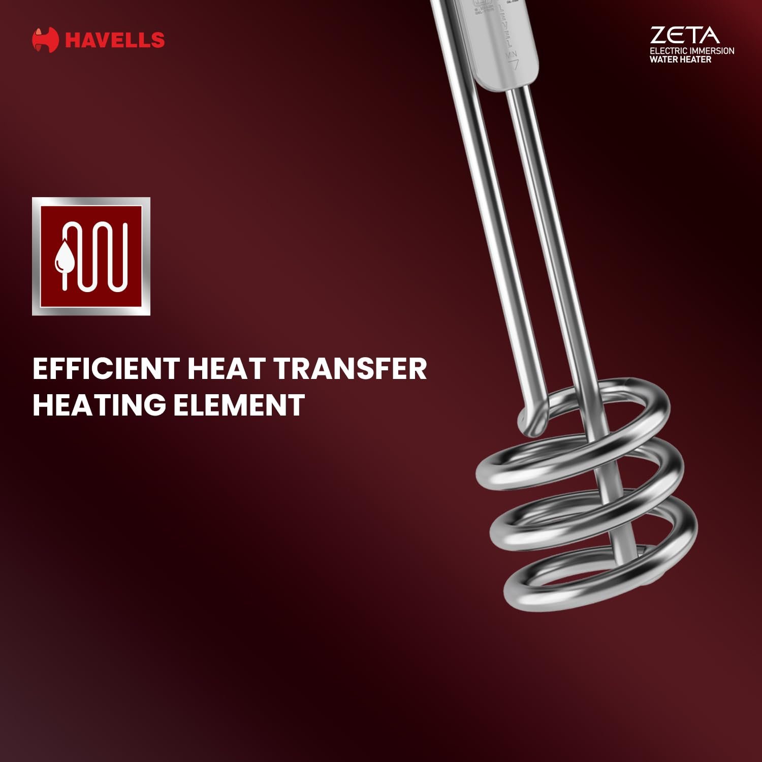 Havells Zeta 1500 watt Immersion Heater | ISI Mark Heavy Duty 3 Pin Moulded Plug, Touch Protection Cover | Waterproof, Heating Indicator, Nickel Plating, Warranty: 2 Year comprehensive |(Grey) Plastic