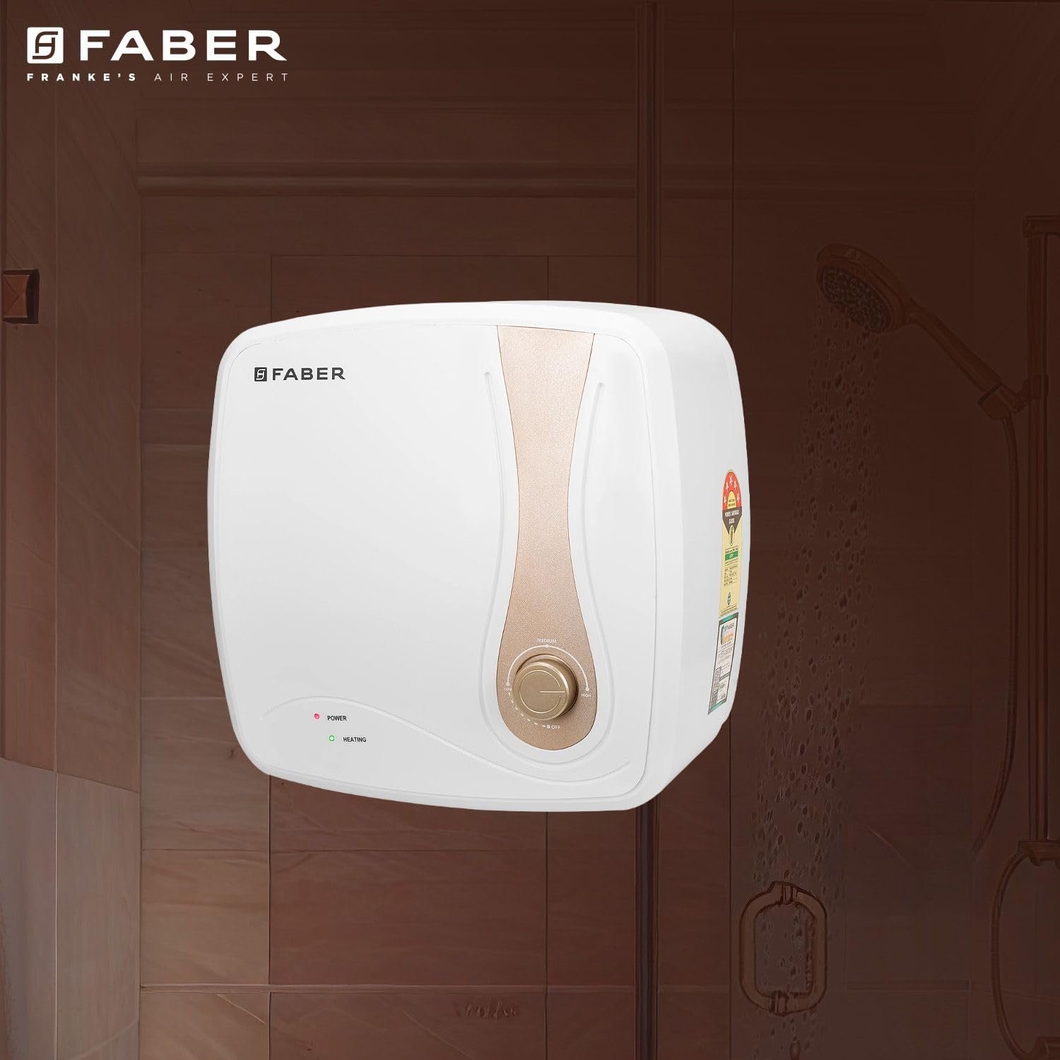 Faber Helios 15L Storage Water Heater | 5★ BEE | Auto Cutout | Warranty:5Y Tank,2Y Element & Product|8 Bar| Glassline Coating | Anti-Leak | PP Body | 2000W (15L)