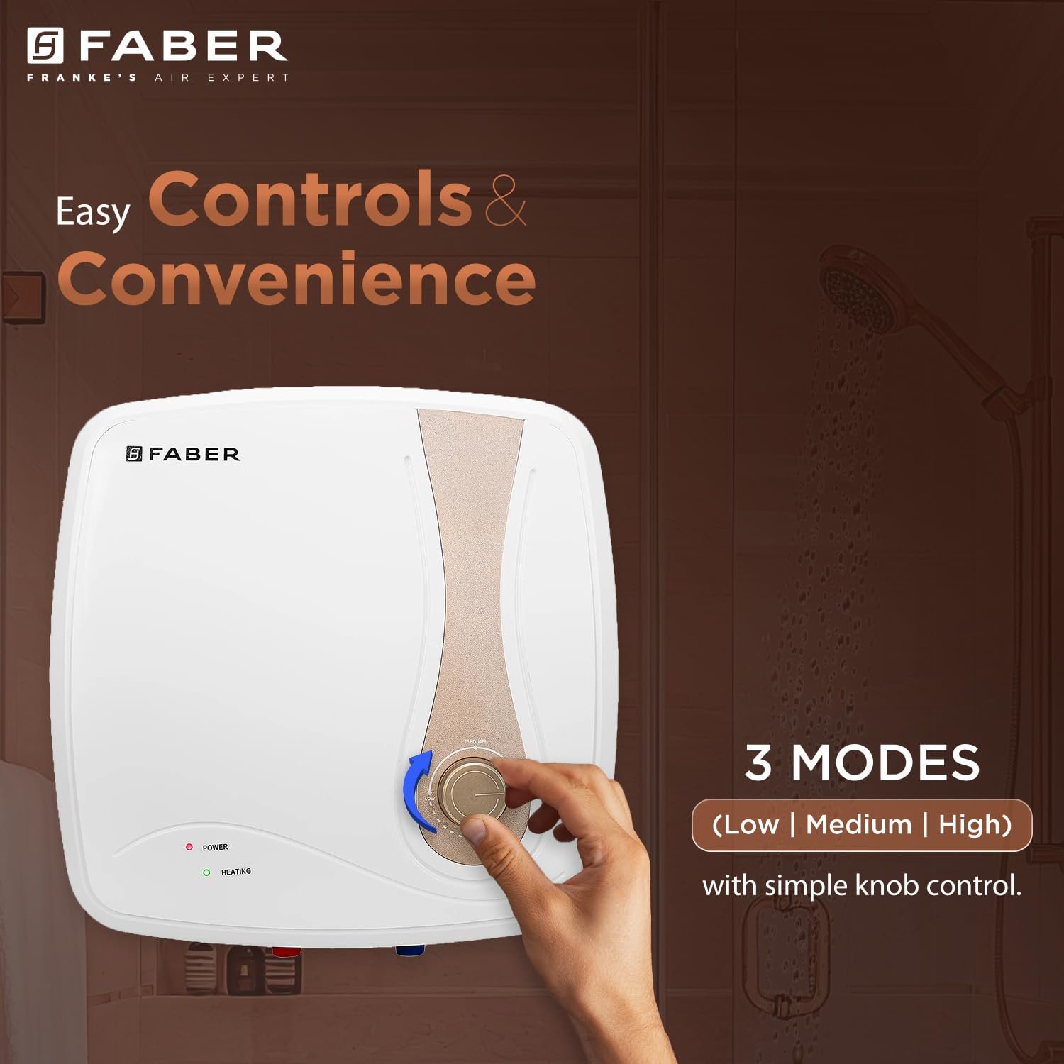 Faber Helios 15L Storage Water Heater | 5★ BEE | Auto Cutout | Warranty:5Y Tank,2Y Element & Product|8 Bar| Glassline Coating | Anti-Leak | PP Body | 2000W (15L)
