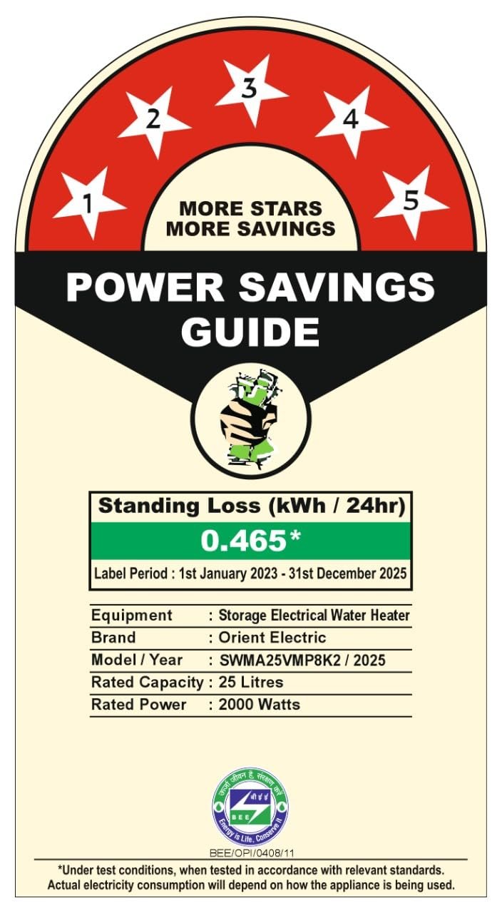Orient Electric Enamour Classic Pro Geyser|25L Storage Water Heater| Faster Heating with Whirlflow Technology| HPE Coated Tank | BEE 5-star rated | High Rise Compatible |5 years tank warranty