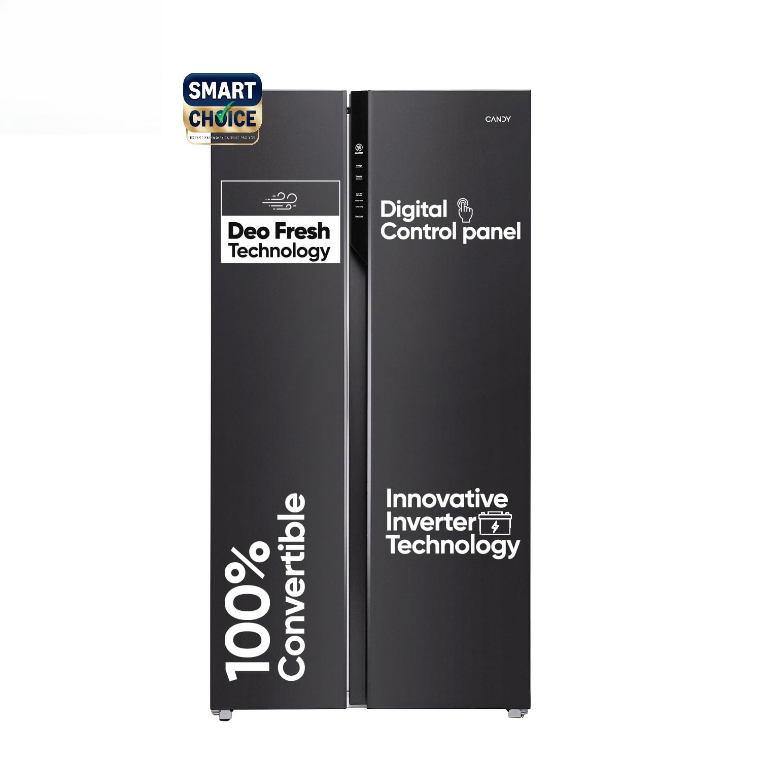 Candy Smart Choice 602 L Frost Free Side by Side Refrigerator with 100% Convertible Technology, Digital Control Panel and Magic Convertible Cooling 2-door (GE Black, CSS6600KS)