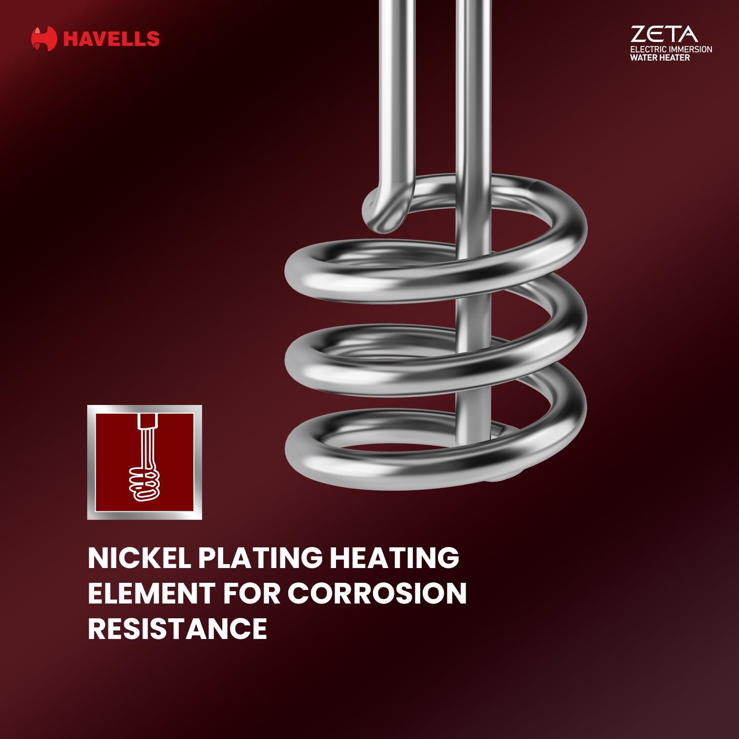 Havells Zeta 1500 watt Immersion Heater | ISI Mark Heavy Duty 3 Pin Moulded Plug, Touch Protection Cover | Waterproof, Heating Indicator, Nickel Plating, Warranty: 2 Year comprehensive |(Grey) Plastic