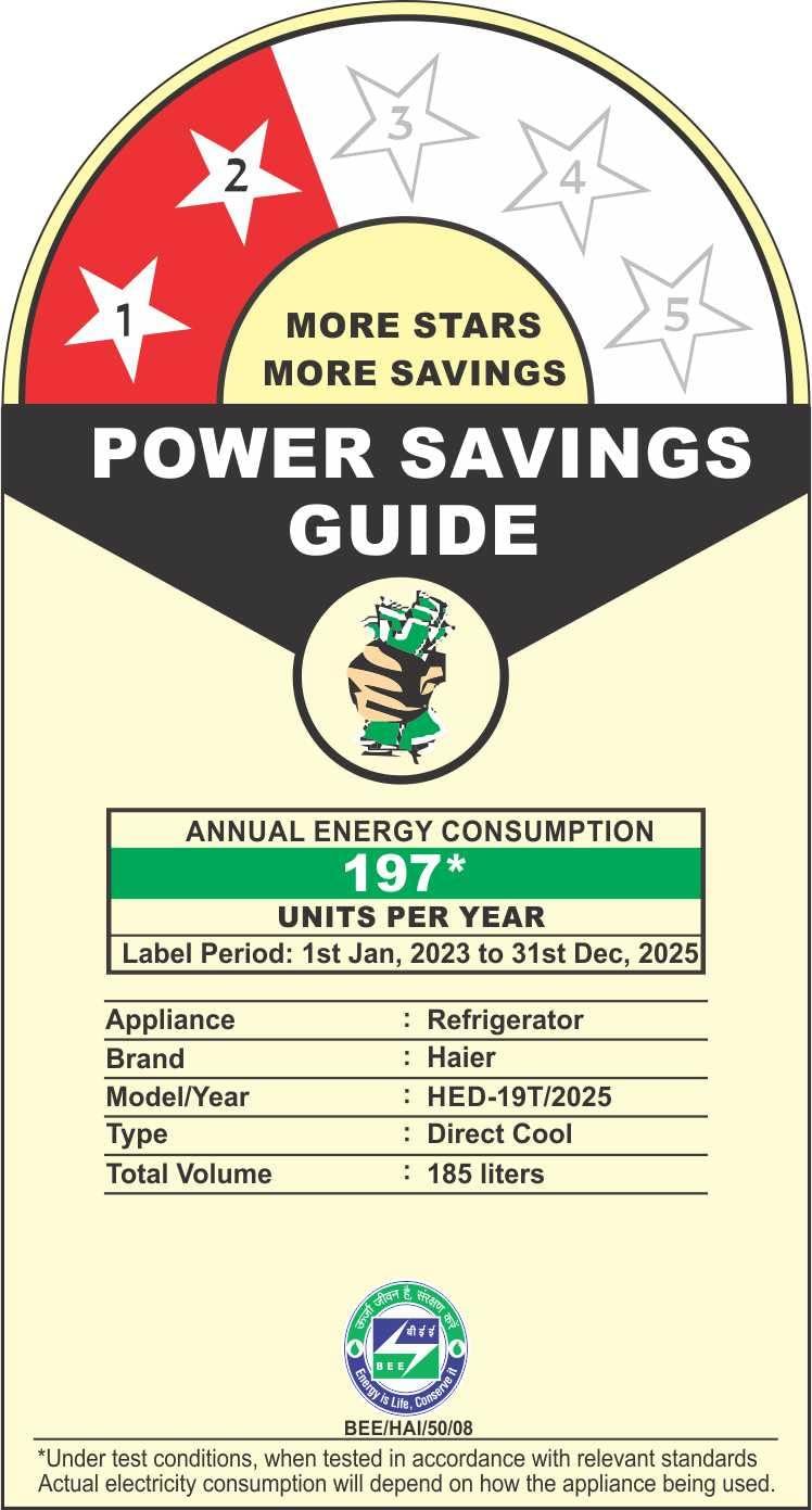 Haier 185L 2 Star Direct Cool Single Door Refrigerator | Toughened Glass Shelves | Large Veg Box | Fast Ice Making | Longer Cooling Retention | Easy Clean Back (HED-19TMS-N, Moon Silver)