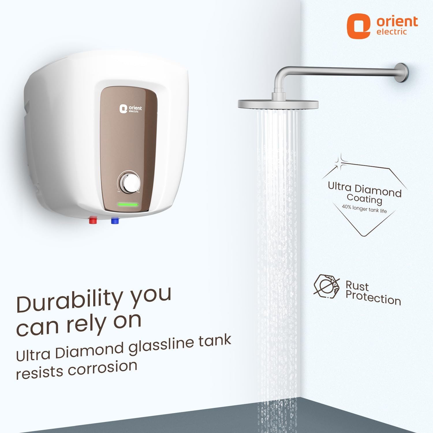 Orient Electric Aquator Edge Geyser|15L Storage Water Heater| Faster Heating with Whirlflow Technology| Ultra Diamond Glassline Tank | BEE 5-star rated | High Rise Compatible |5 years tank warranty