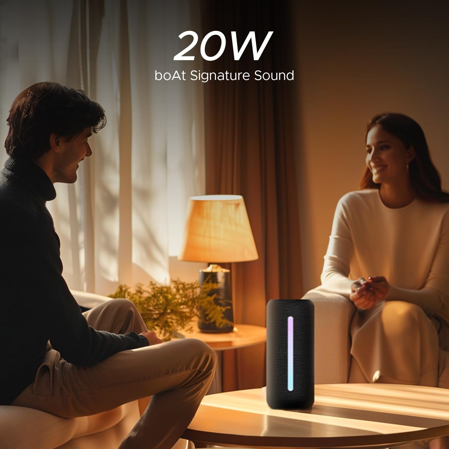 Boat Stone Spinx Pro Bluetooth Speaker with 20 W RMS Sound, Up to 8 hrs of Playtime, BTv5.0, Built-in Mic, RGB LEDs, TWS Feature, TF Card, AUX Port & USB Type-C Port(Midnight Black)