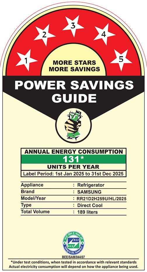 Samsung 189 L, 5 Star, Digital Inverter, Direct-Cool Single Door Refrigerator (RR21D2H259U/HL, Paradise Bloom Blue, Base Stand Drawer)