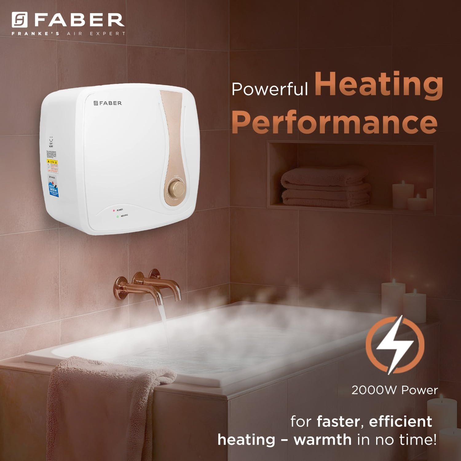 Faber Helios 15L Storage Water Heater | 5★ BEE | Auto Cutout | Warranty:5Y Tank,2Y Element & Product|8 Bar| Glassline Coating | Anti-Leak | PP Body | 2000W (15L)