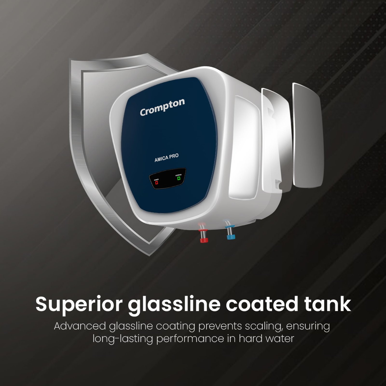 Crompton Amica Pro 15 Ltr Storage Water Heater | 2000W Heating Element | 5 Star BEE Rated | Glassline Tank |Rust-Proof Body | High-Rise Compatible | 2Y Product & Element, 5Y Tank Warranty (White-Blue)