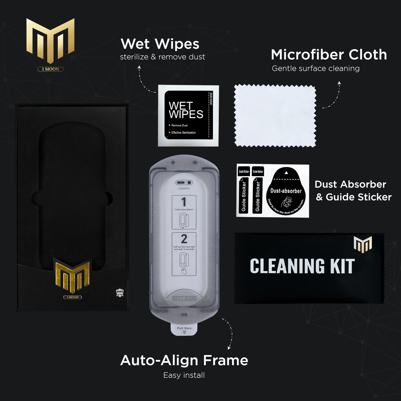 1Moon Tempered Glass for iPhone 17/16 Pro – DIY Easy Installation Frame, 9H Screen Protector with HD Clarity, Scratch Resistant, Oleophobic Coating, Dust Guard for Ear Speaker, Bubble-Free | 1 Pack