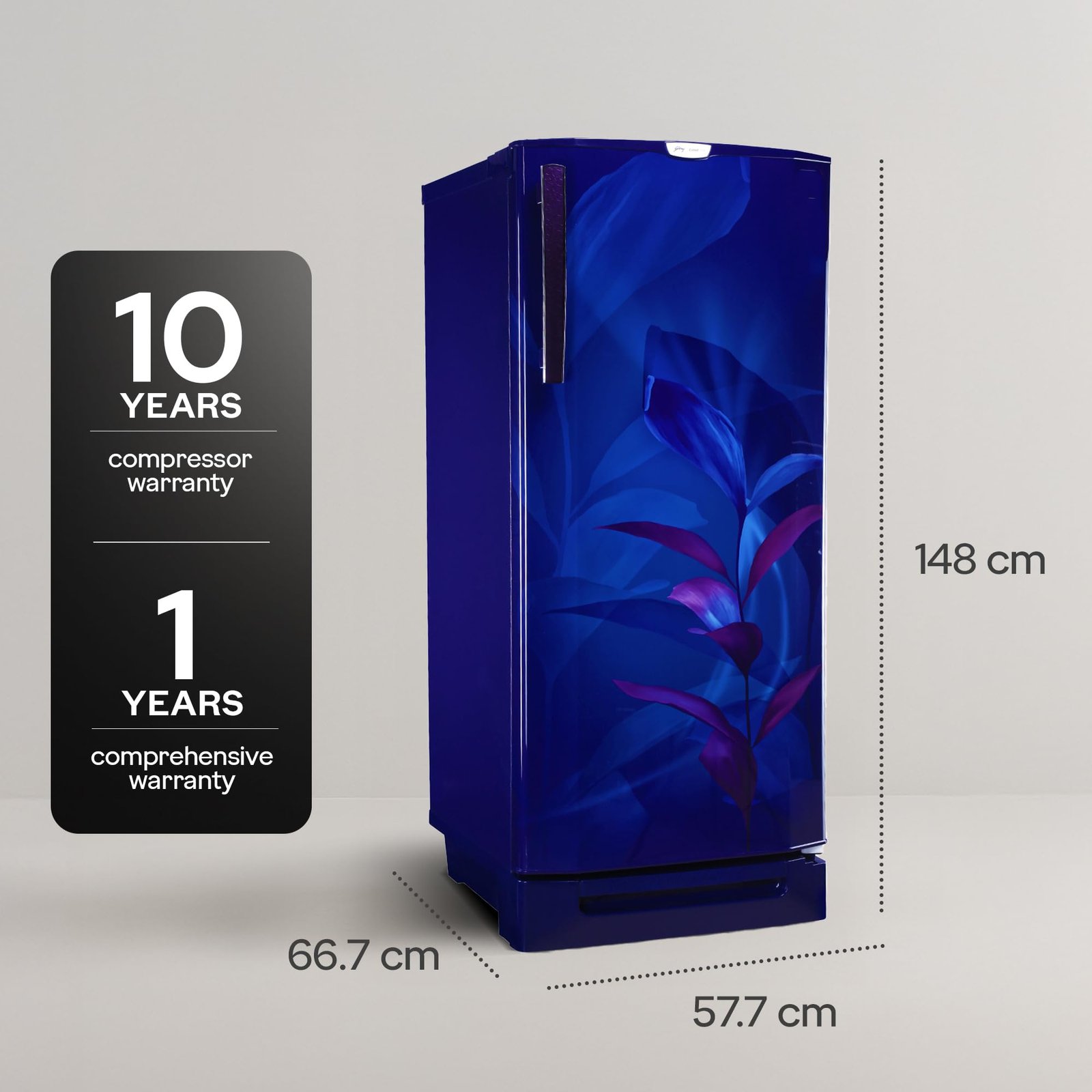 Godrej 202 L 5 Star | Advanced Inverter | Jumbo Vegetable Tray | Toughened Glass Shelves | Turbo Cooling Technology | Base Drawer Direct Cool Single Door Refrigerator (RD 210E TDI MN BL, Marine Blue)