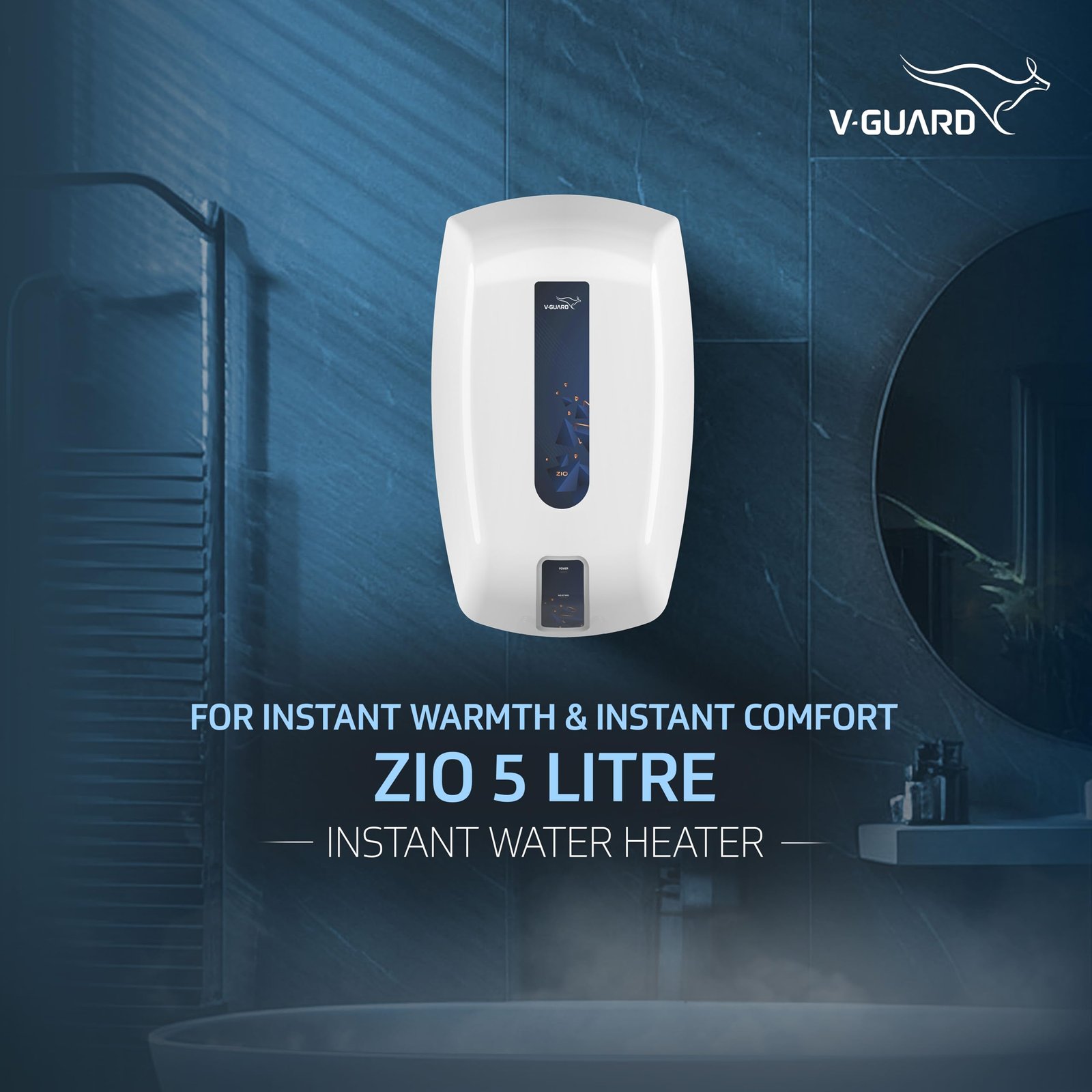 V-Guard Zio Geyser 5 Litre Instant Water Heater | Advanced Multi-Layered Safety | 3000 W Powerful Heating | Suitable For Kitchen & Bathroom | 5 Year Inner Tank Warranty by V-Guard | White-Blue