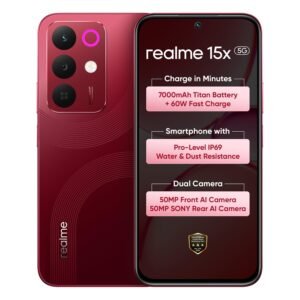 realme 15X 5G Smartphone 8+128GB Maroon Red, 6.8-inch Screen, 144Hz Display,7000mAh Battery, 60W Fast Charging, 50+50MP AI Camera,Dimensity 6300 6nm Octa-core chipset Processor, IP69
