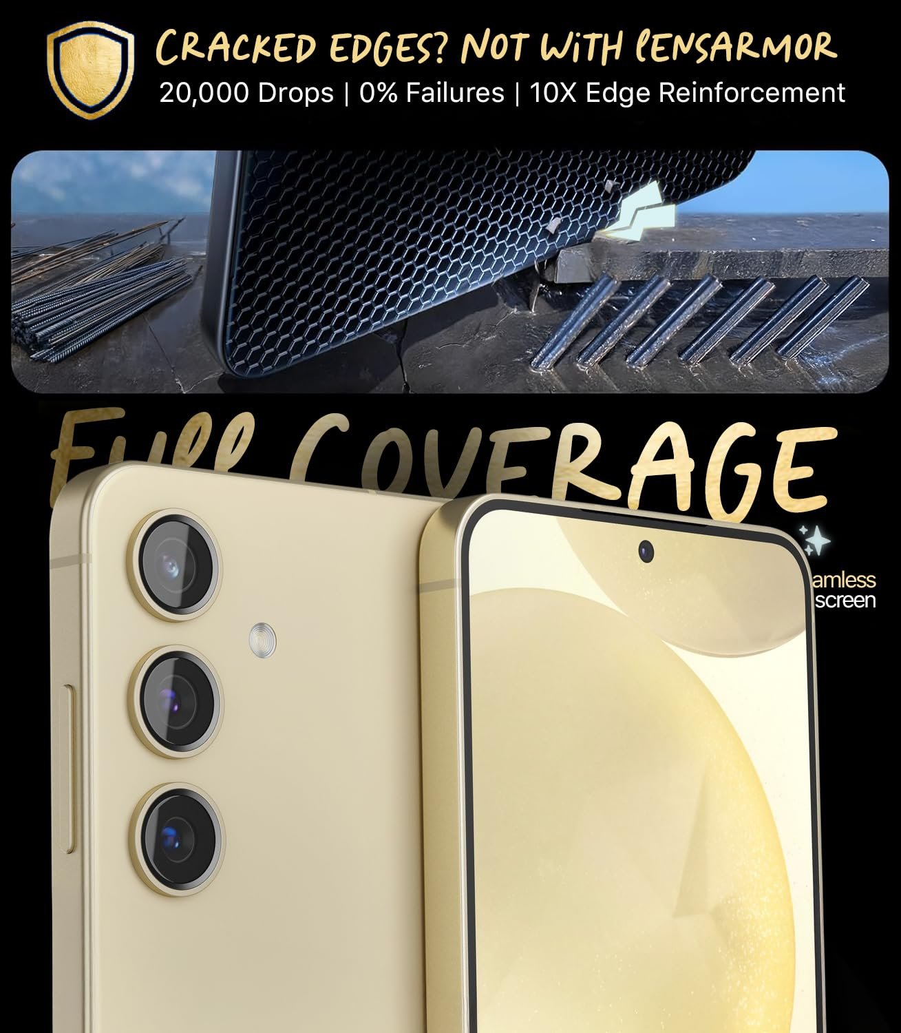 Lensarmor Samsung S24 / S25 Clear Borderless Tempered Glass – Premium Military Grade 9H+ Screen Protector for Galaxy S24 and S25 Series – Ultrasonic Fingerprint Compatible Edge-to-Edge HD Screen Guard