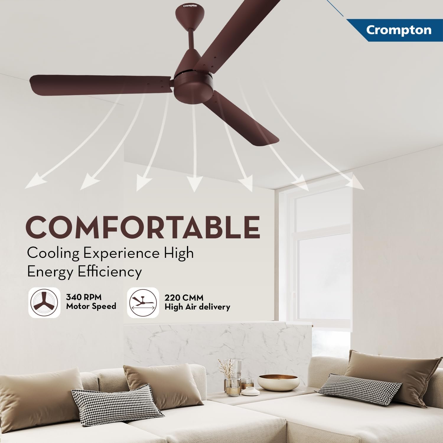 Crompton Energion Hyperjet 1200mm BLDC Ceiling Fan | Point Anywhere Remote Control | BEE 5 Star Rated Energy Efficient | Superior Air Delivery | Anti-Rust | 2 Year Manufacturer Warranty | Brown