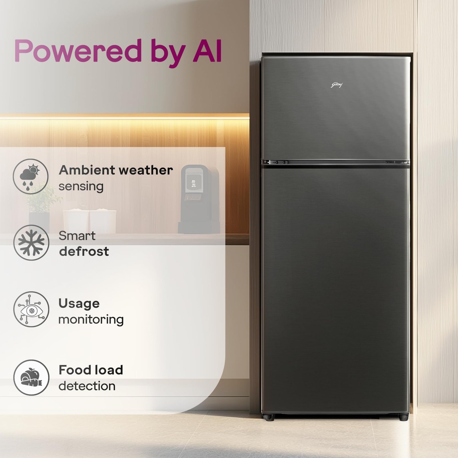 Godrej 272 L 3 Star 4-In-1 Convertible Technology | 30 days Farms Freshness | 95%+ Food Surface Disinfection | Inverter | Frost Free | Double Door Refrigerator (RF EON 294C RCIT FS ST, Fossil Steel)