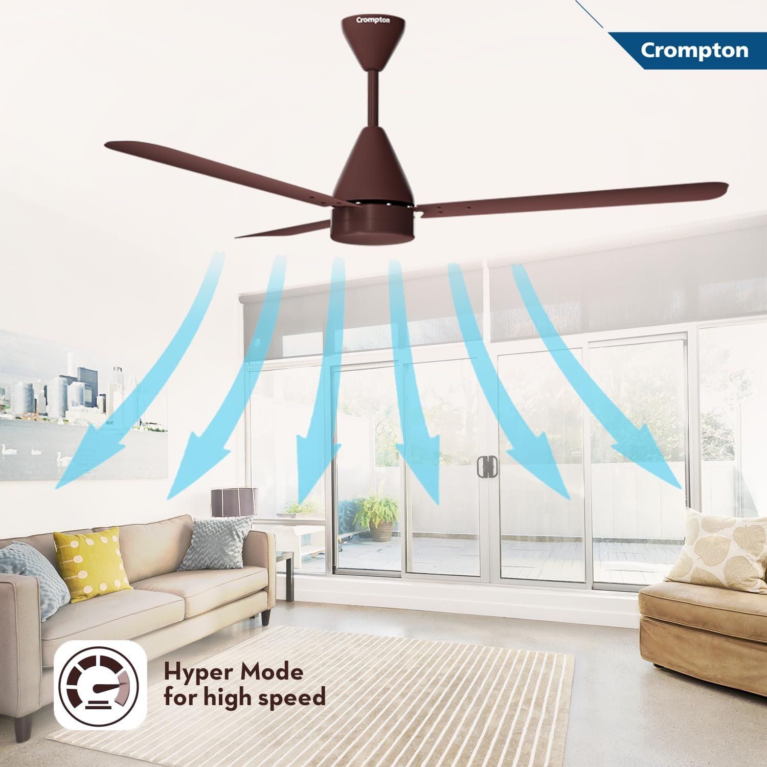 Crompton Energion Hyperjet 1200mm BLDC Ceiling Fan | Point Anywhere Remote Control | BEE 5 Star Rated Energy Efficient | Superior Air Delivery | Anti-Rust | 2 Year Manufacturer Warranty | Brown