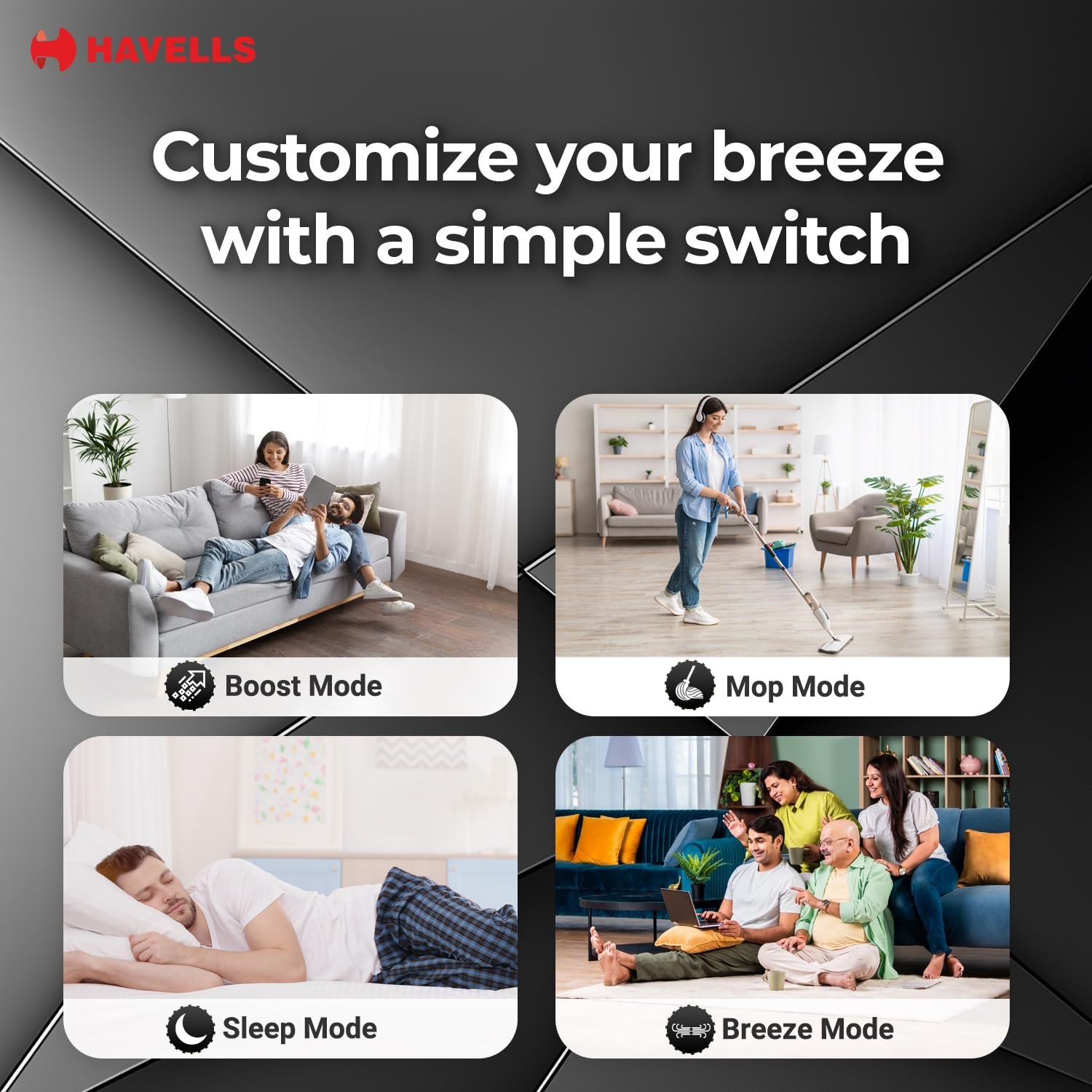 Havells FAB BLDC ULED Ceiling Fan 1200mm, 5 star, LED Speed Indicator, 380 RPM, Up to 65% Savings, Reverse Rotation,4 Speed Modes, Low Wattage 30W, Low Noise, Air Flow:225 CMM, 3 Year Warranty, White