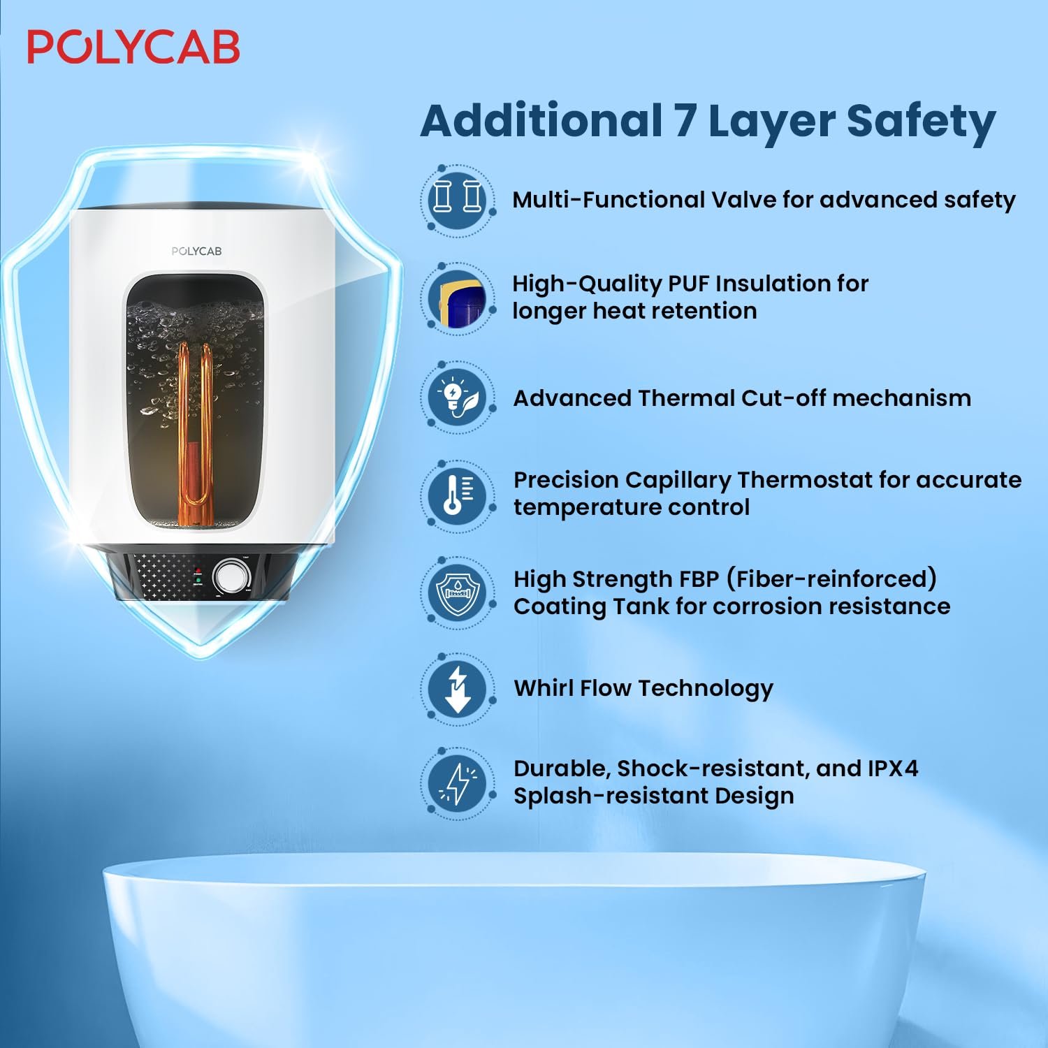 POLYCAB Celestia Prime 5-Star 10 Litre Water Heater (Geyser) | Free Connecting Pipe | 5-Year Tank Warranty by POLYCAB | Temperature Control Knob | Faster Heating, Shock Resistant【White】