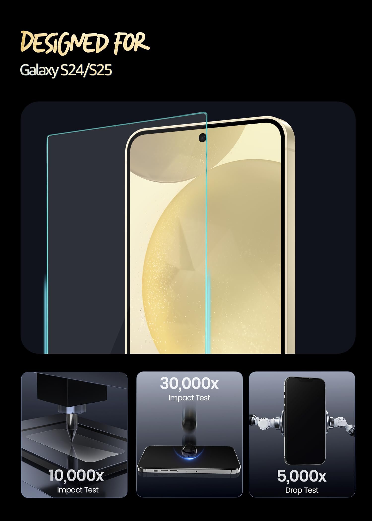 Lensarmor Samsung S24 / S25 Clear Borderless Tempered Glass – Premium Military Grade 9H+ Screen Protector for Galaxy S24 and S25 Series – Ultrasonic Fingerprint Compatible Edge-to-Edge HD Screen Guard