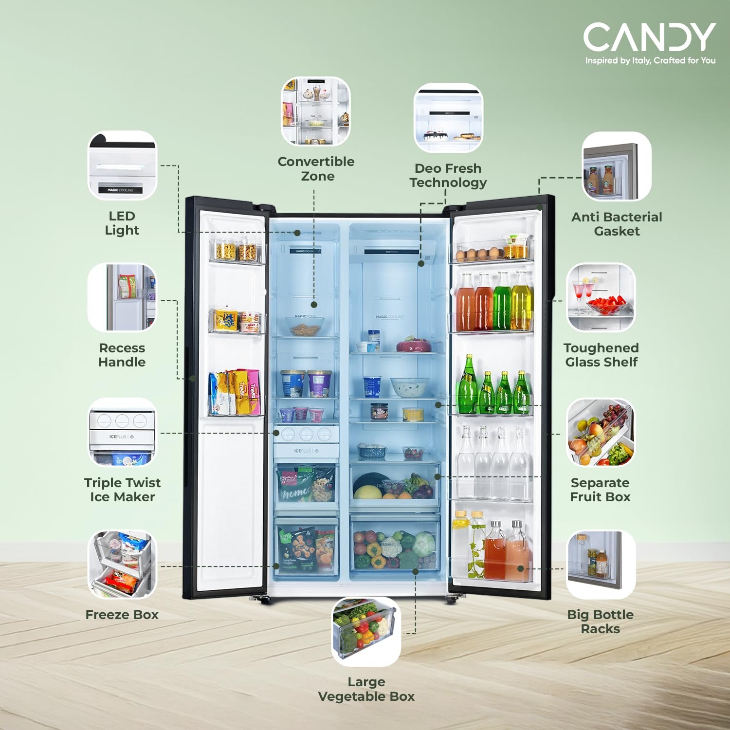 Candy Smart Choice 602 L Frost Free Side by Side Refrigerator with 100% Convertible Technology, Digital Control Panel and Magic Convertible Cooling 2-door (GE Black, CSS6600KS)