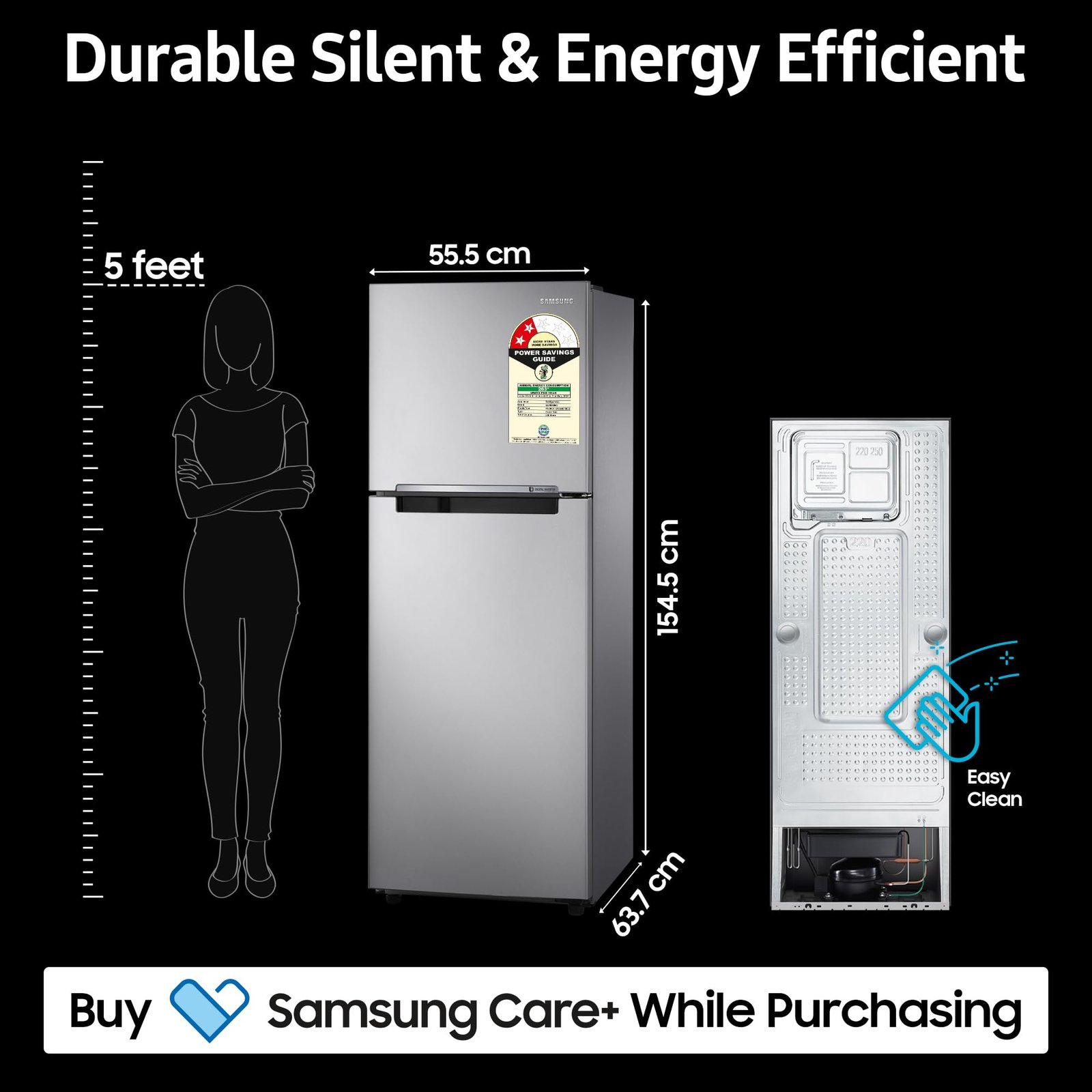 Samsung 236 L, 2 Star, Digital Inverter, Frost Free Double Door Refrigerator (RT28C3032GS/HL, Gray Silver)