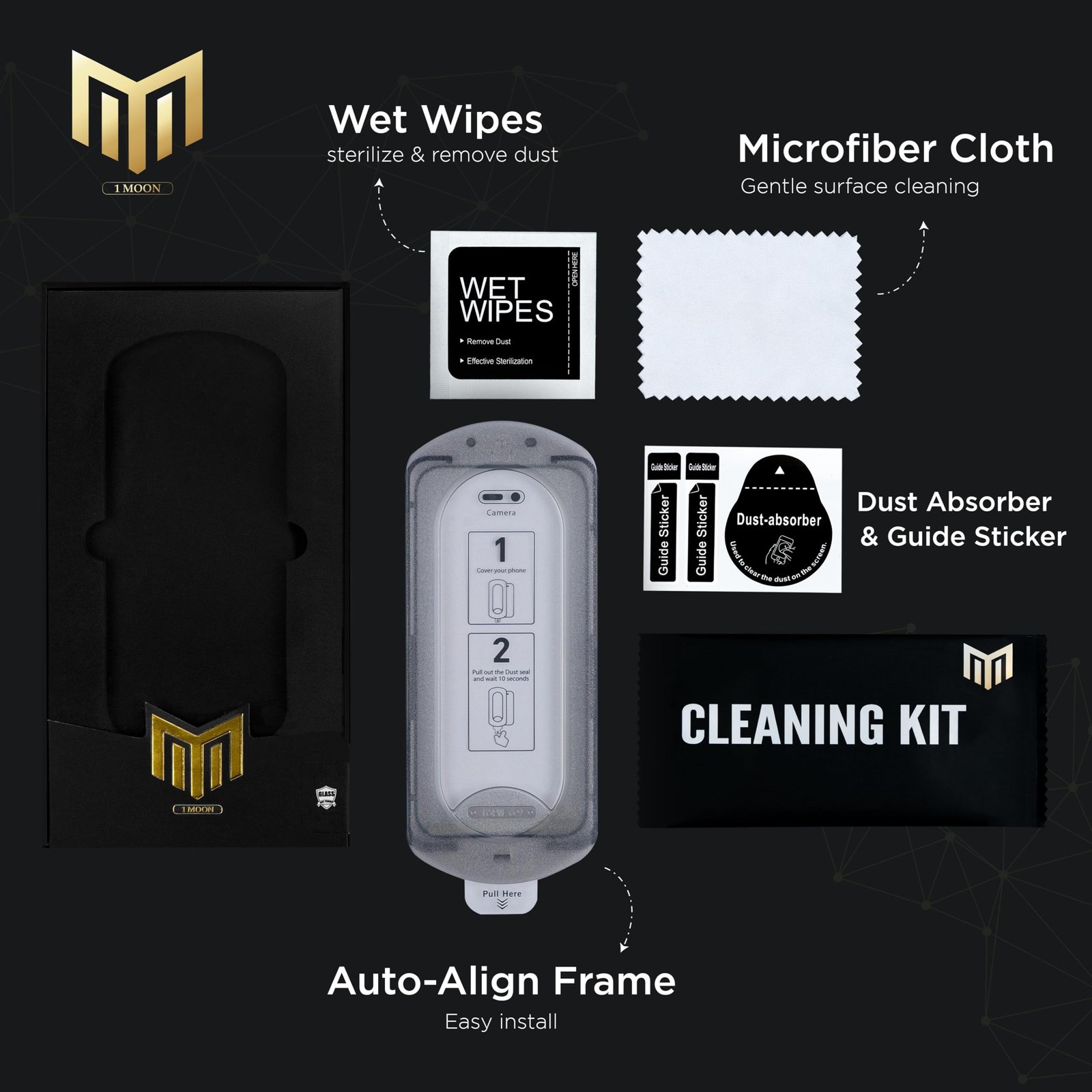 1Moon Tempered Glass for iPhone 17/16 Pro – DIY Easy Installation Frame, 9H Screen Protector with HD Clarity, Scratch Resistant, Oleophobic Coating, Dust Guard for Ear Speaker, Bubble-Free | 1 Pack