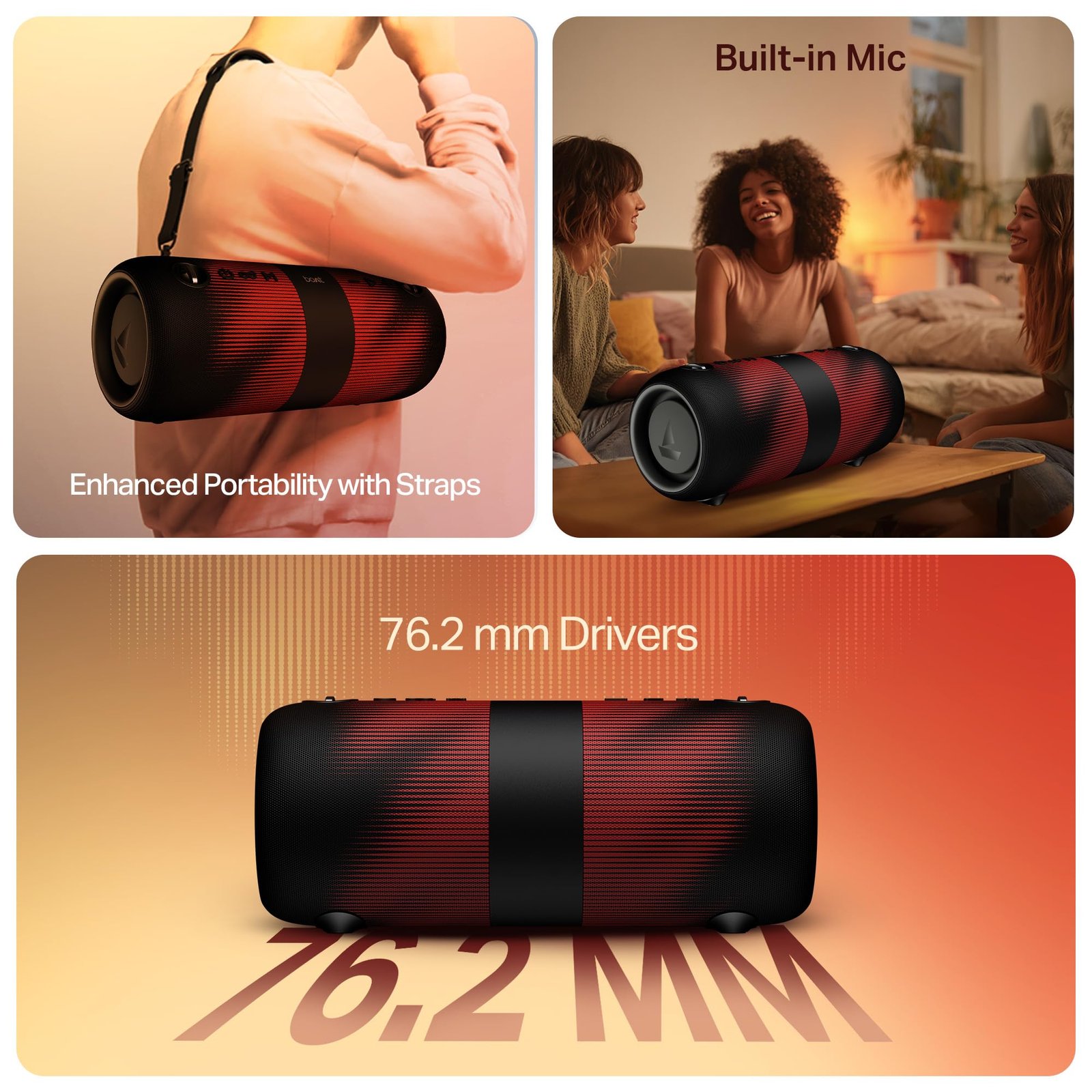 Boat 2025 Launch Stone 1200 Pro, 60W Boat Signature Sound, 76.2mm Drivers, TWS,7.5H Battery, Built-in Mic, Carry Strap,IPX6, Bluetooth Speaker, Wireless Speaker, Portable Speaker (Twilight Black)