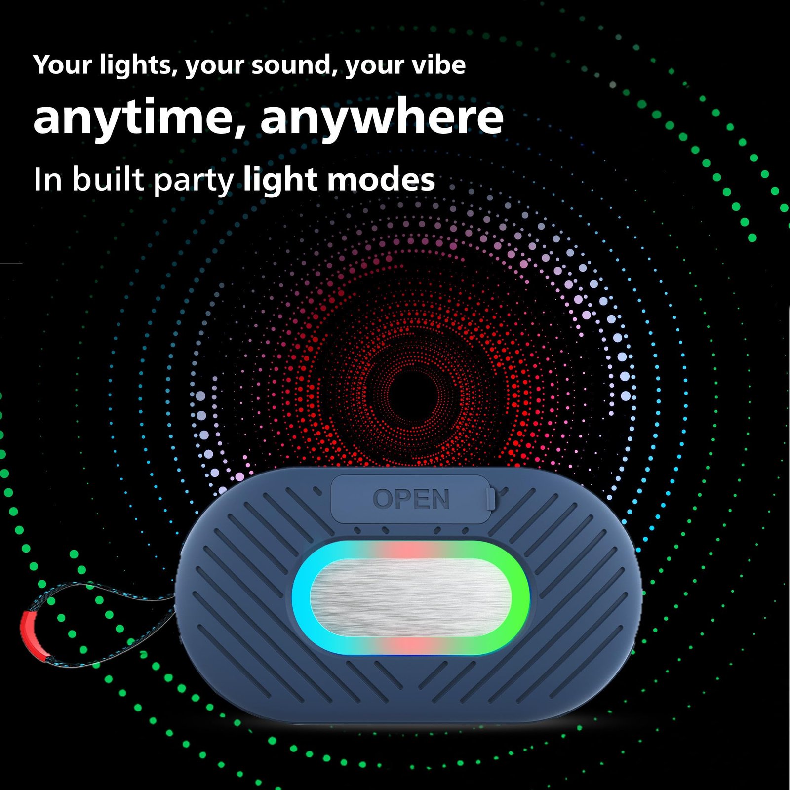 PHILIPS Audio TAS1400BL Wireless Bluetooth Speaker with Deep Bass, Passive Radiator, 12W Sound Output, 1200mAh Rechargable Battery, RGB Light Modes, 10H Playtime, Supports TF/USB/BT Modes (Blue)