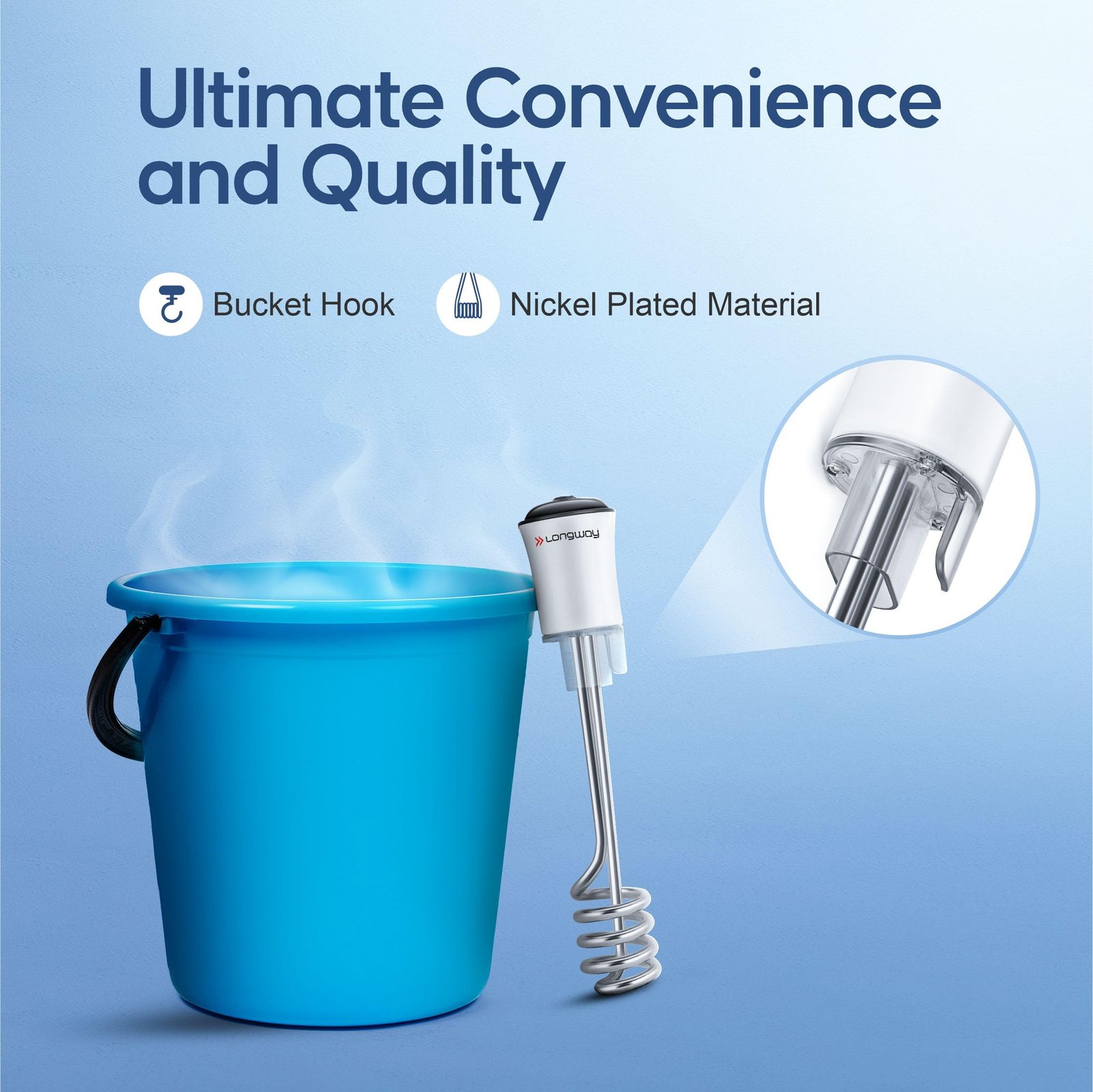 Longway LWIR01 1500W Immersion Water Heater | Anti-Corrosive & Shockproof Immersion Rod with Fast Heating Coil Technology | Nickel Plated | ISI Certified | 2 Year Replacement Warranty (White)