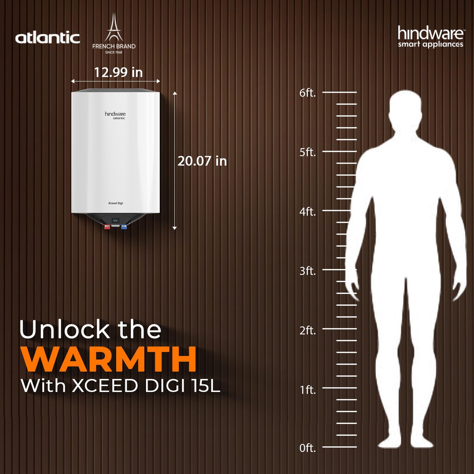 Hindware smart appliances Xceed Digi 15L, 2Kw, Glasslined Coated Tank, Storage Water Heater, White