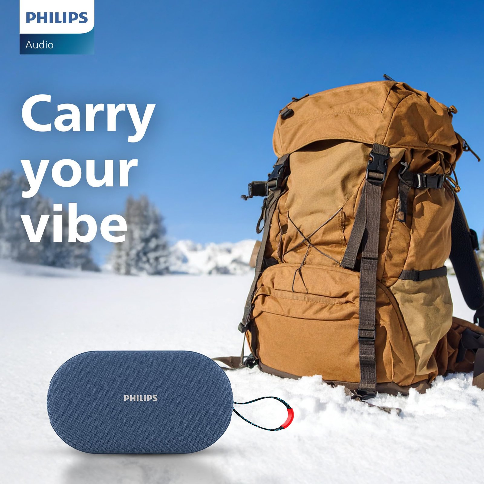 PHILIPS Audio TAS1400BL Wireless Bluetooth Speaker with Deep Bass, Passive Radiator, 12W Sound Output, 1200mAh Rechargable Battery, RGB Light Modes, 10H Playtime, Supports TF/USB/BT Modes (Blue)