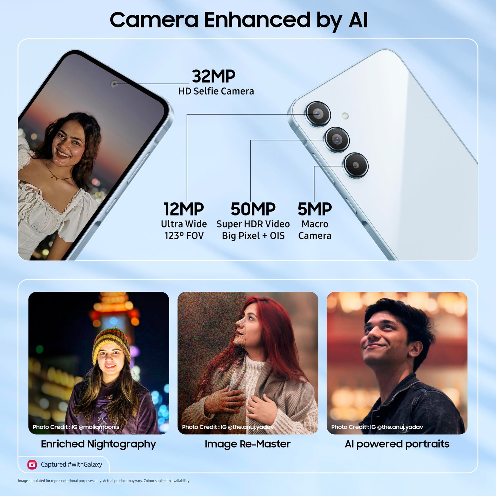 Samsung Galaxy A55 5G (Awesome Iceblue, 8GB RAM, 256GB Storage) | AI | Metal Frame | 50 MP Main Camera (OIS) | Super HDR Video| Nightography | IP67 | Corning Gorilla Glass Victus+ | sAMOLED Display