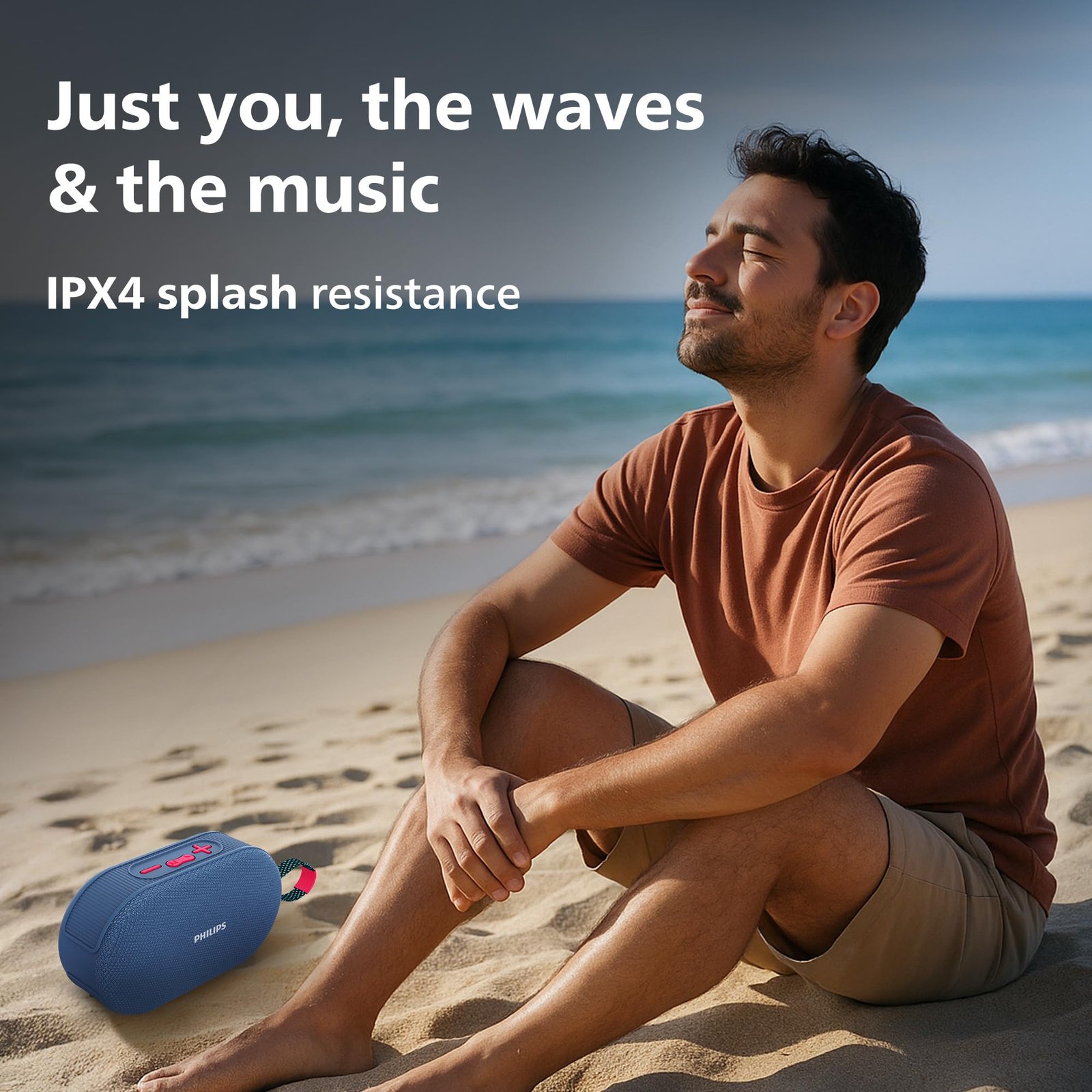 PHILIPS Audio TAS1400BL Wireless Bluetooth Speaker with Deep Bass, Passive Radiator, 12W Sound Output, 1200mAh Rechargable Battery, RGB Light Modes, 10H Playtime, Supports TF/USB/BT Modes (Blue)