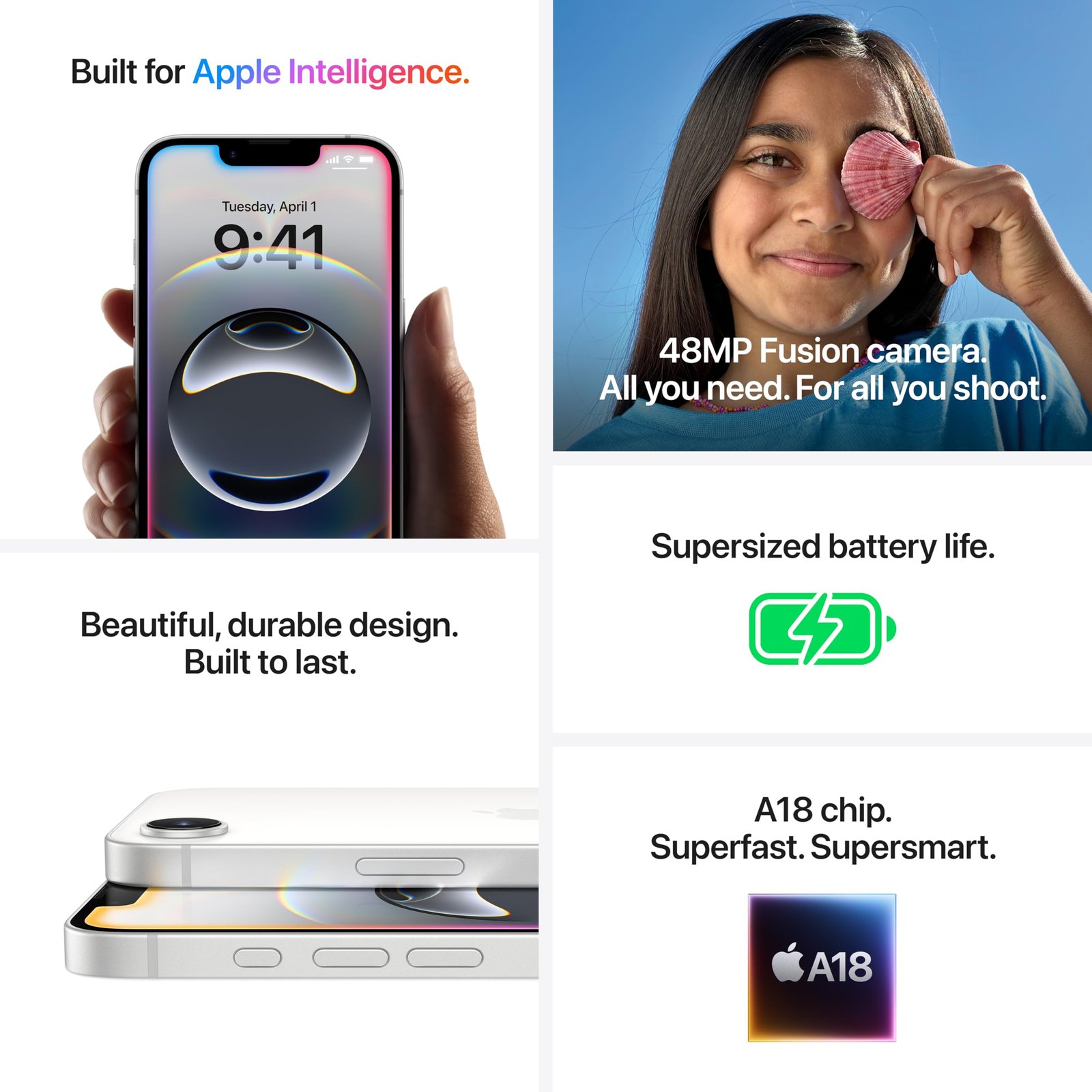 iPhone 16e 128 GB: Built for Apple Intelligence, A18 Chip, Supersized Battery Life, 48MP Fusion. Camera, 15.40 cm (6.1″) Super Retina XDR Display; Black