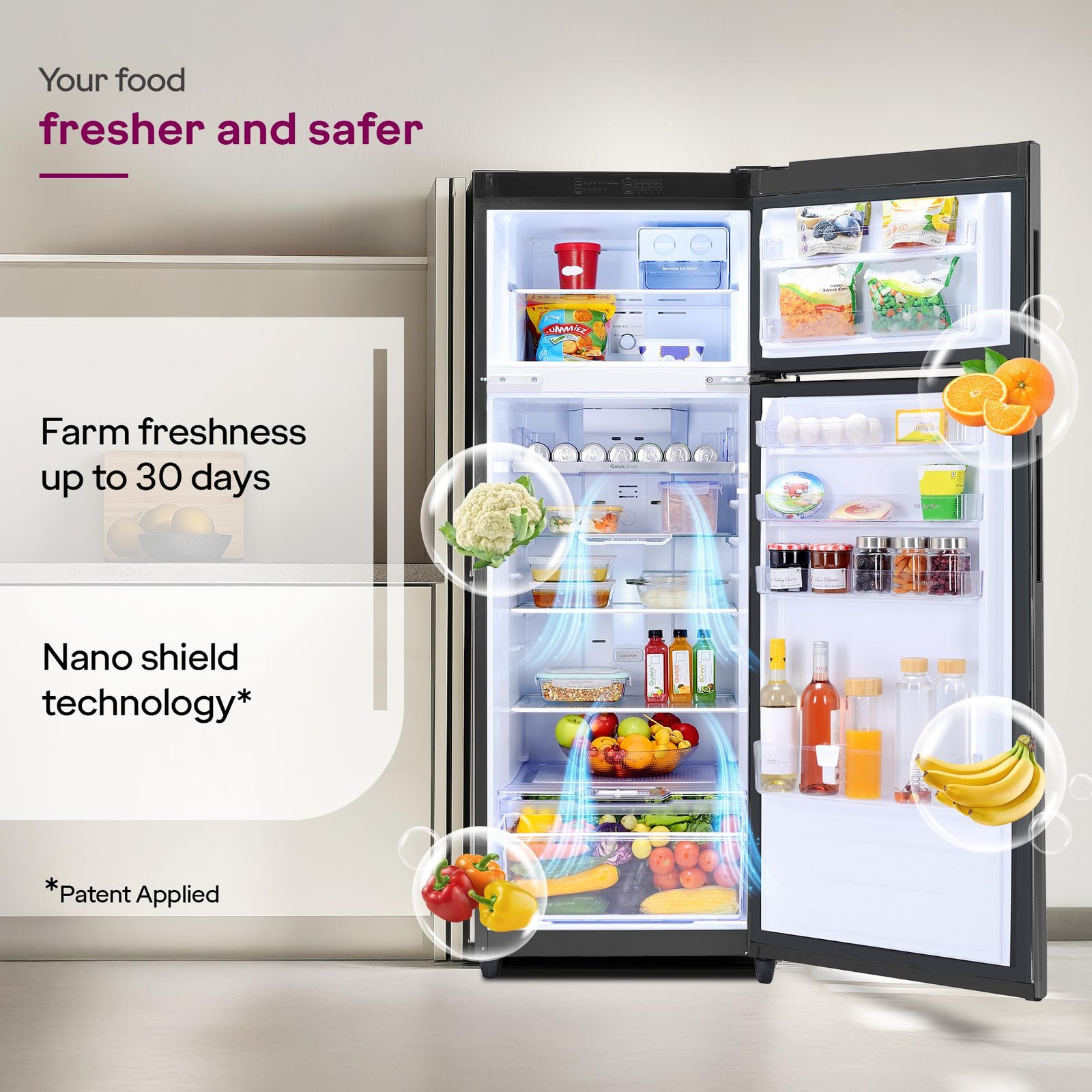 Godrej 272 L 3 Star 4-In-1 Convertible Technology | 30 days Farms Freshness | 95%+ Food Surface Disinfection | Inverter | Frost Free | Double Door Refrigerator (RF EON 294C RCIT FS ST, Fossil Steel)