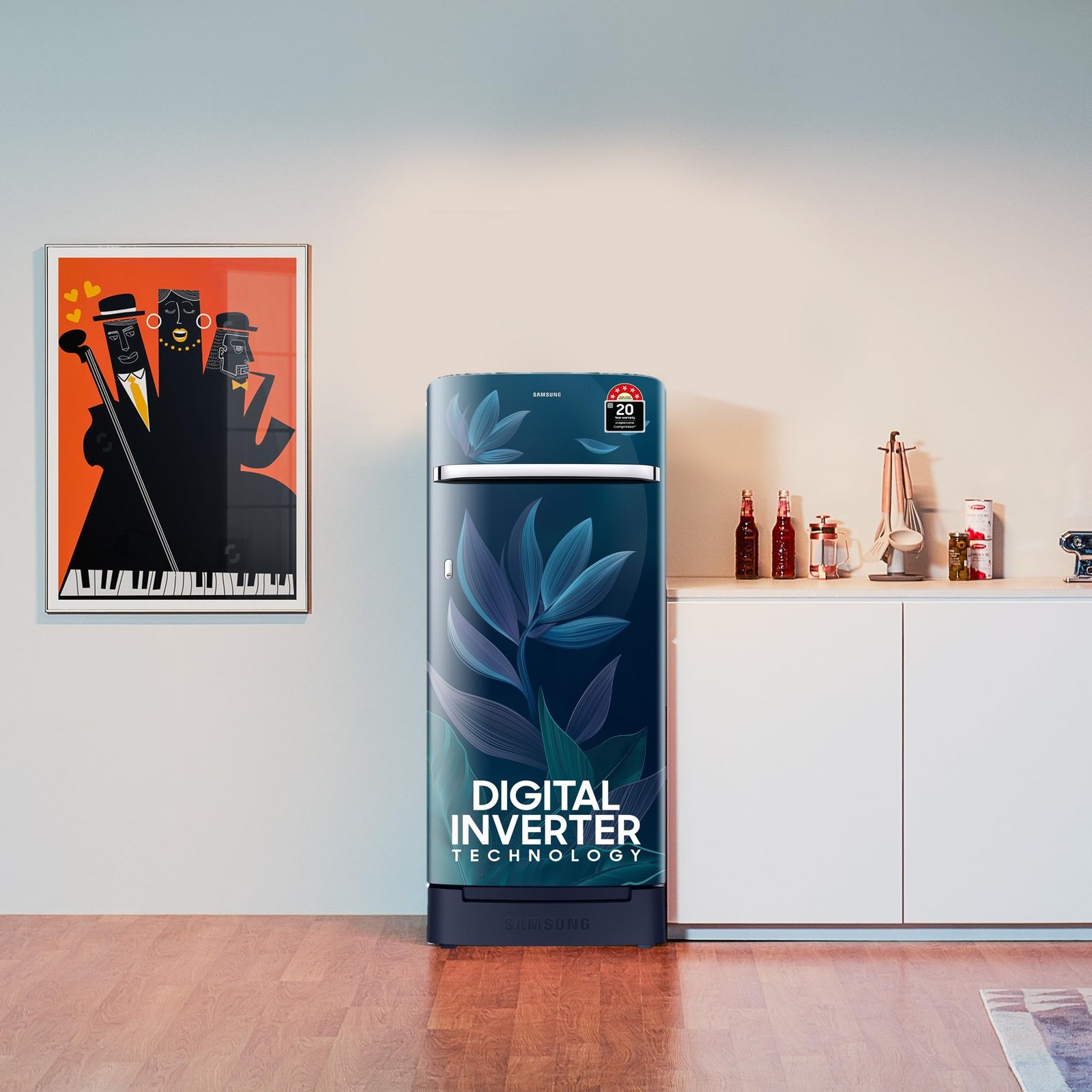 Samsung 189 L, 5 Star, Digital Inverter, Direct-Cool Single Door Refrigerator (RR21D2H259U/HL, Paradise Bloom Blue, Base Stand Drawer)