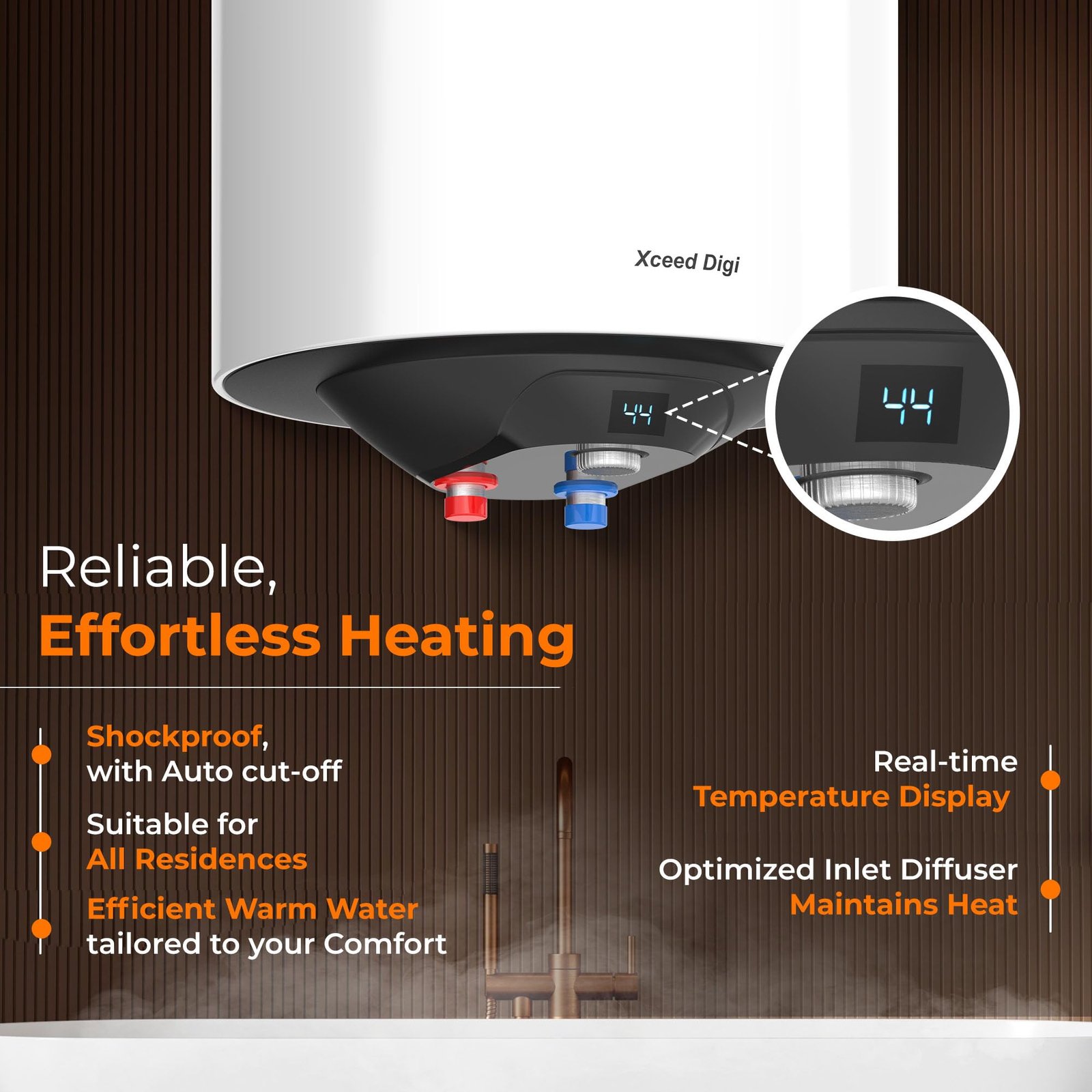 Hindware smart appliances Xceed Digi 15L, 2Kw, Glasslined Coated Tank, Storage Water Heater, White